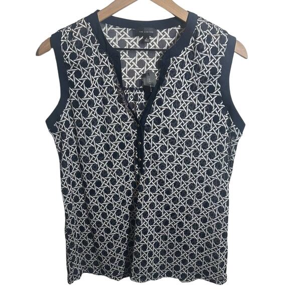 NEW The Limited Navy Blue White Sheer Printed Tank Top Size Medium - Picture 1 of 8